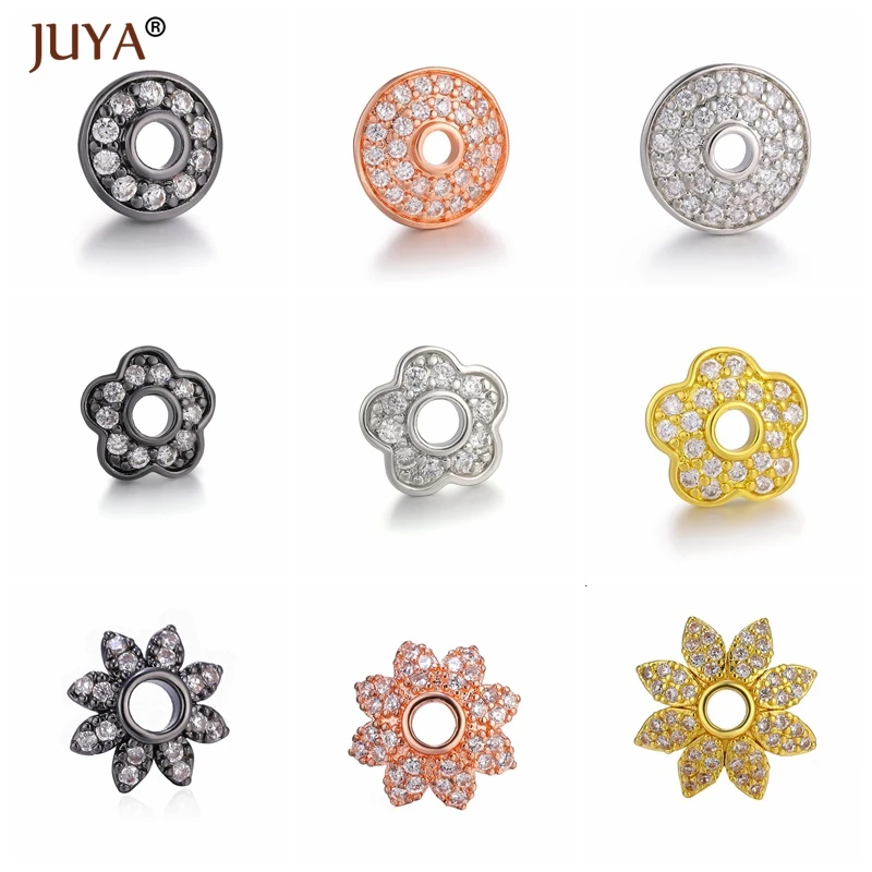 4Pcs/Lot CZ Rhinestone Flower Beads Cap Needlework for DIY Accessories End Caps For Jewelry Making Findings Wholesale Supplies