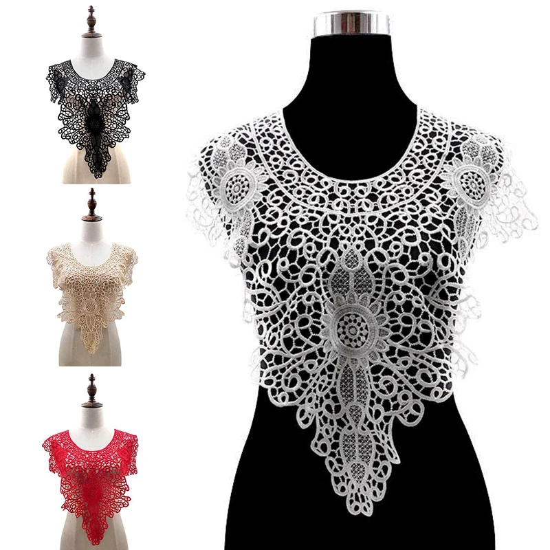 2019 High quality Hollow White Lace Fabric Embroidered Applique Neckline for Lace Collar DIY African Lace Fabric Sewing Supplies