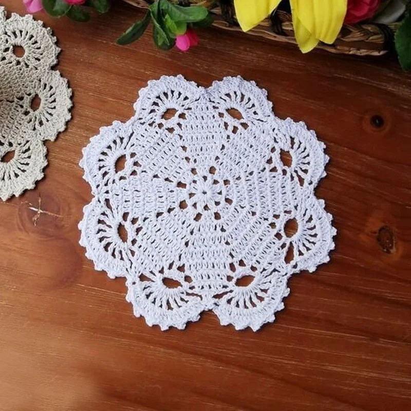 20CM  Lace Cotton Placemat Cup Dining Coaster Mug Kitchen Christmas Table Place Mat Cloth Crochet Coffee Tea Doily Felt Pad