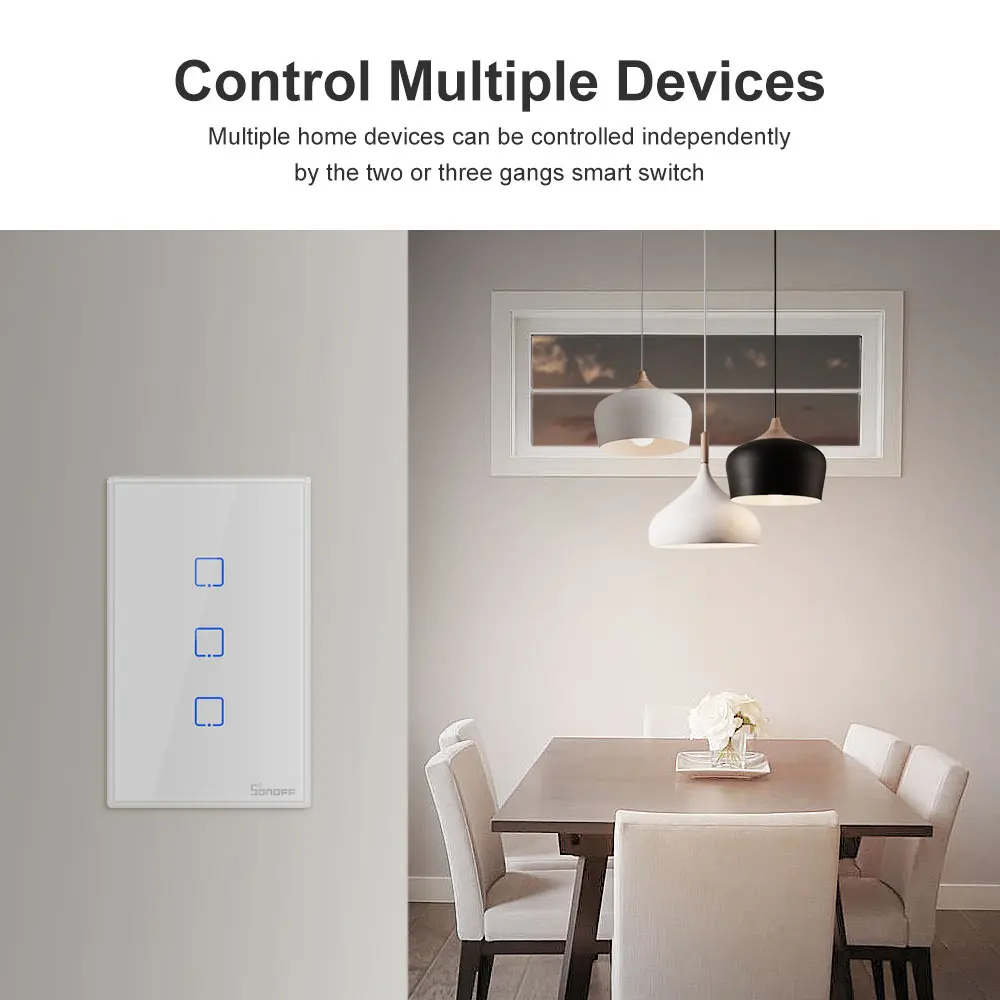 Itead SONOFF T2 T3 US TX Smart Wifi Wall Touch Switch With Border Smart Home Wifi Light Switch 1/2/3 Gang RF 433Mhz Remote