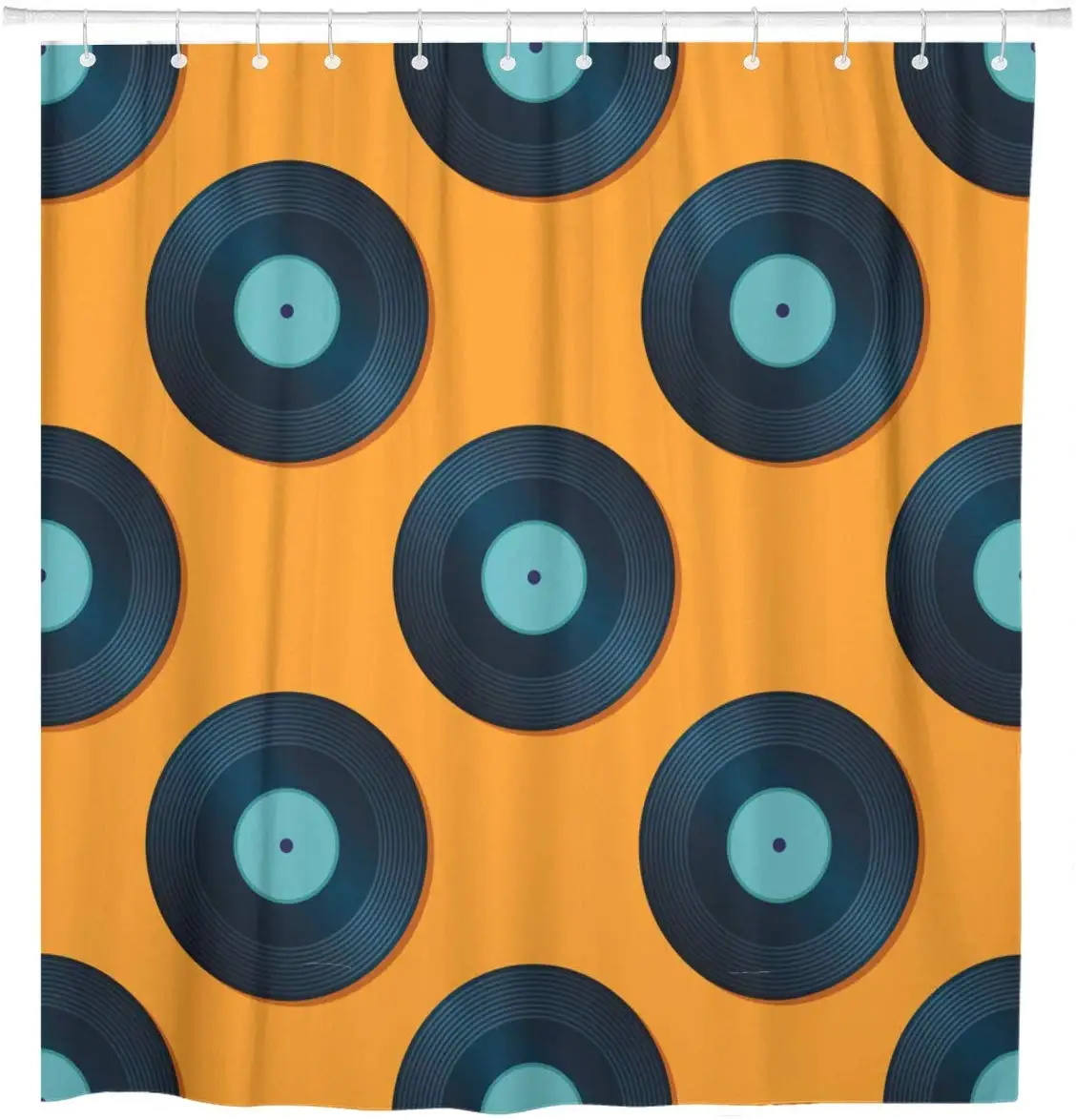 Abstract Geometric Pattern Black and Light Blue Vinyl Records Shower Curtain Waterproof Polyester Fabric 72 x 72 Inches Set