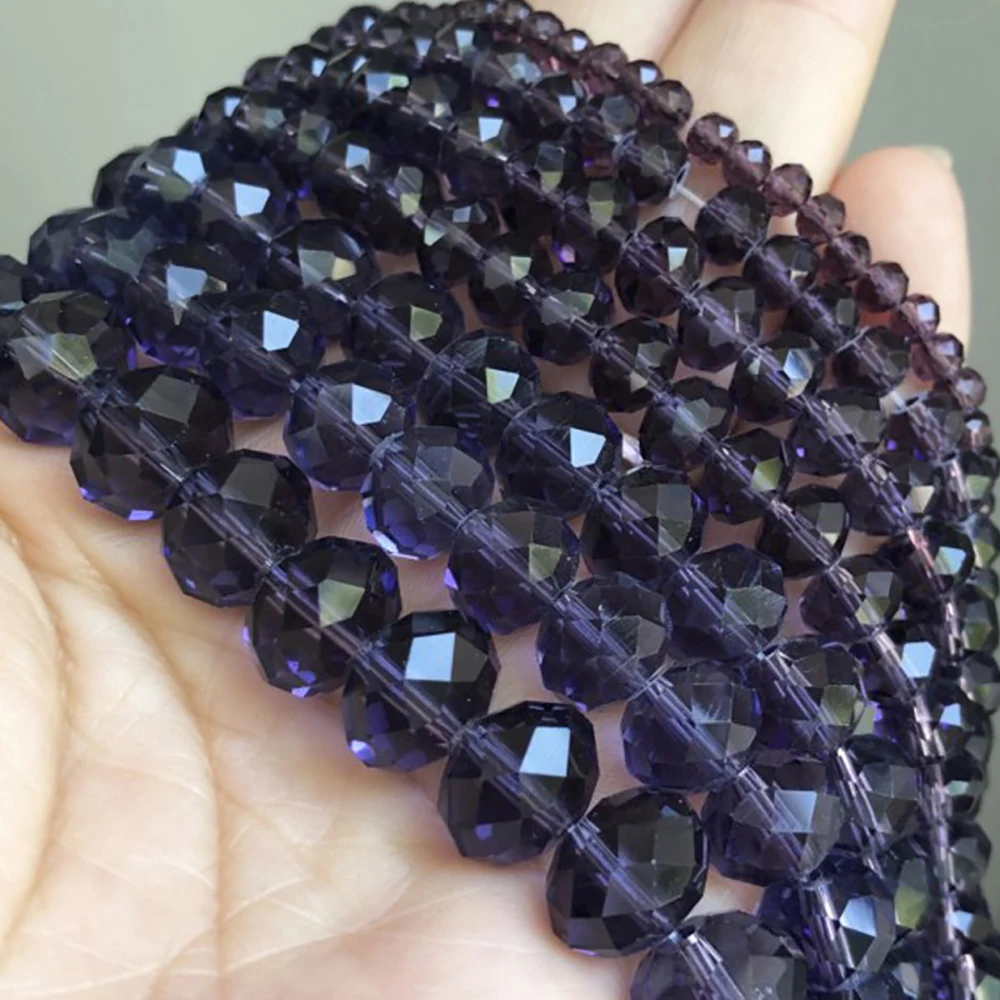 Faceted Purple Crystal Glass Beads Natural Loose Round Rondelle Beads For Jewelry Making DIY Bracelet Necklace 4/6/8/10/12mm 15