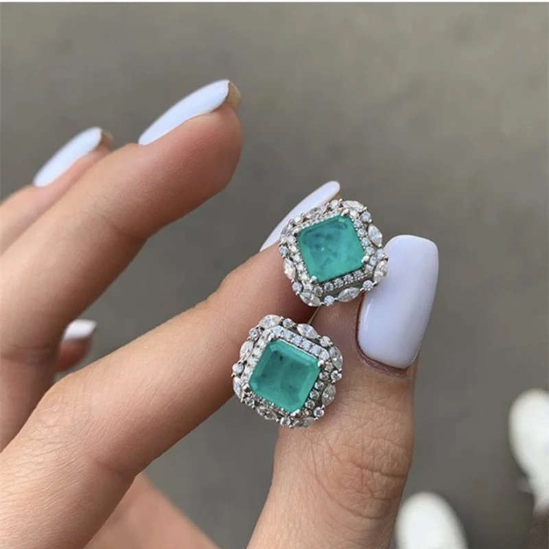 

Wholesale Cargemily Brand 100% 925 Sterling Silver Paraiba Tourmaline Gemstone Birthstone Ear Studs Earrings Ladies Fine Jewelry