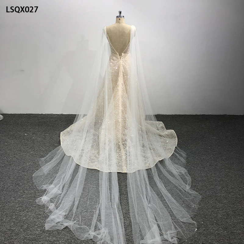 LSQX027 luxury wedding dress 2021 sleeveless blackless plus size wedding dress with glitters vestido de novia color champagne