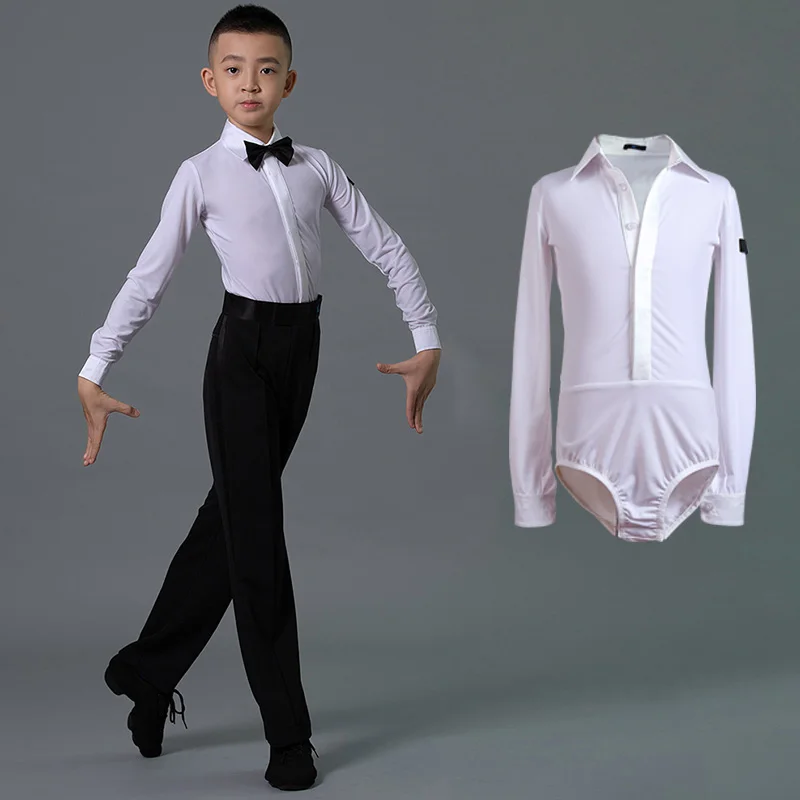 Professional Latin Dance Shirt Men Boy Competition Performance Costume Rumba Samba Dance Wear Leotard Black White Latin Shirt