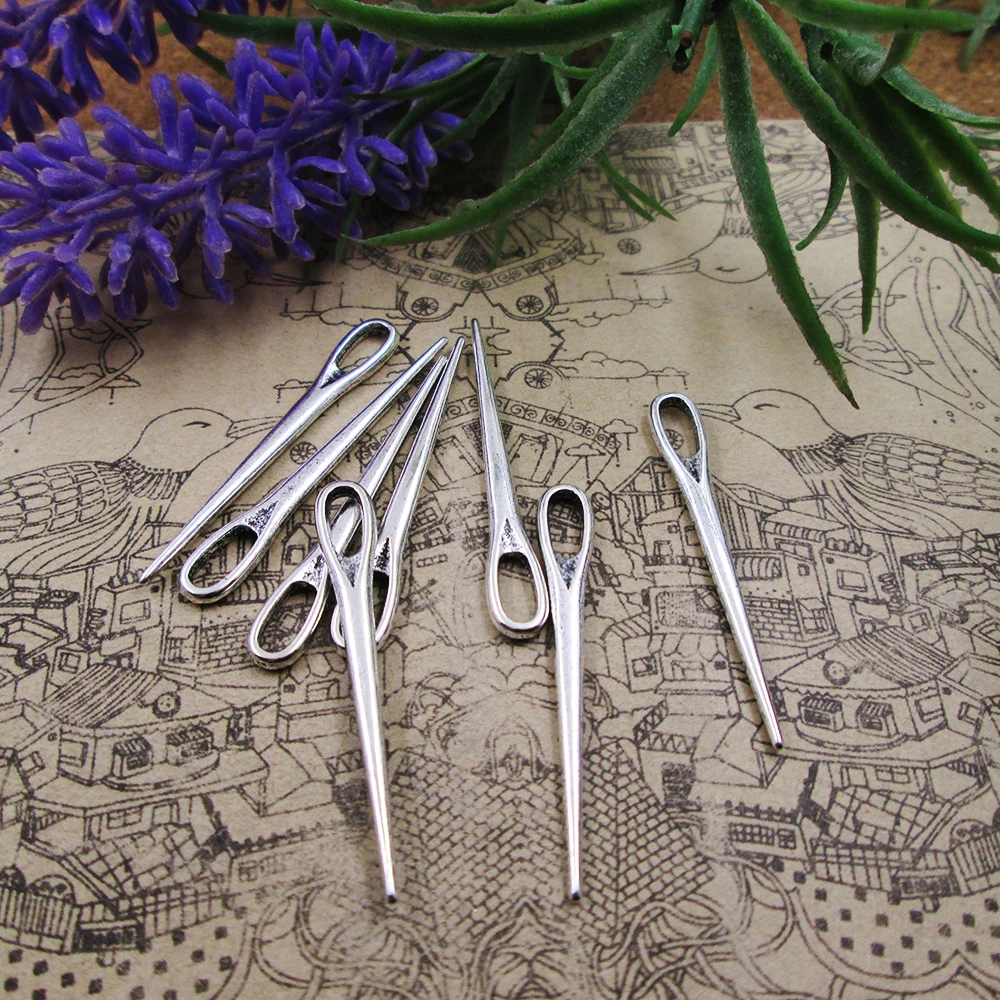 60pcs-39x5mm needle cham Antique silver plated sewing needle Charms