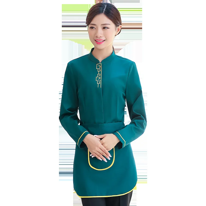 Conjunto de uniforme de garçom, uniforme feminino de restaurante chinês para atendimento a alimentos, cafeteria, trabalho, hotel