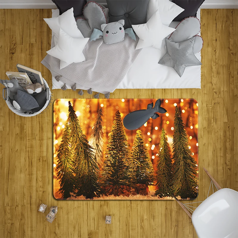 

Winter Pine Snowy Christmas Doormat Entrance Kitchen Floor Bath Mat Snowman World Living Room Hallway Carpet Home Docor Rug