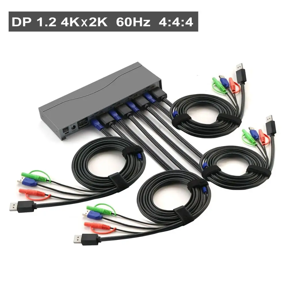 Commutateur Displayport KVM 4 ports, commutateur DP KVM, résolution de Microphone et Audio jusqu'à 4K x 2K @ 60Hz 4:4:4