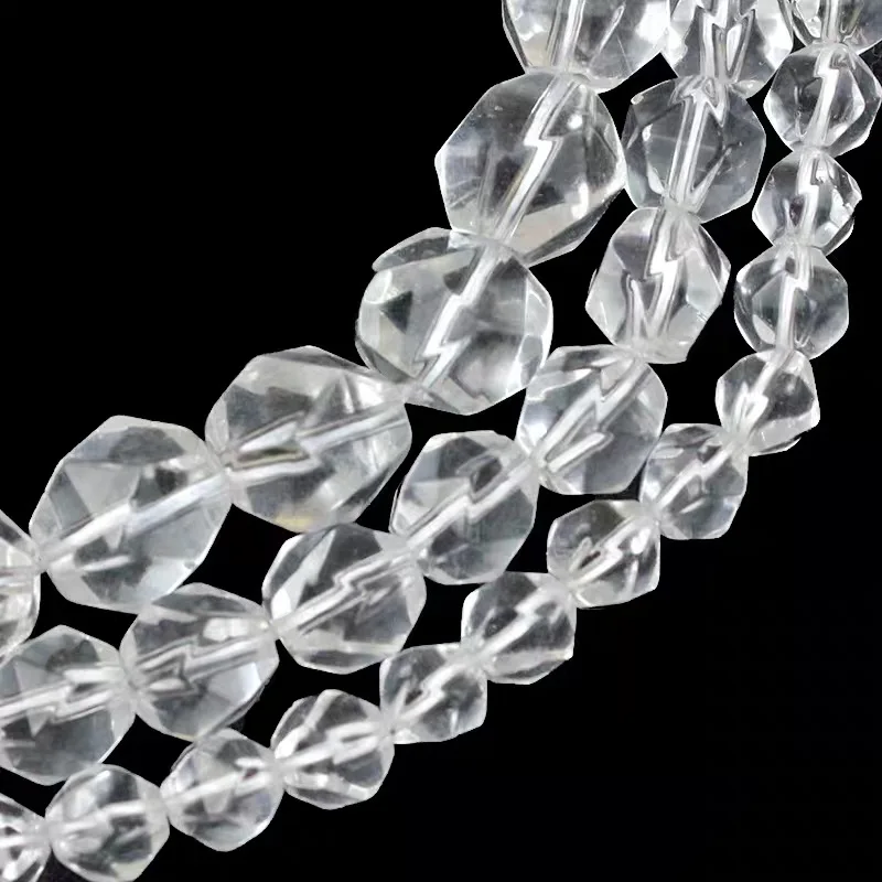 Natural Stone Faceted White Clear Quartzs Crystal Loose Spacer Beads For Jewelry Making DIY Bracelet Strand 15\