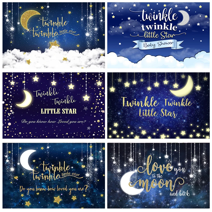 

Mocsicka Mocsicka Twinkle Twinkle Little Star Backdrop Shinning Star and Moon Space Birthday Baby Shower Photography Background