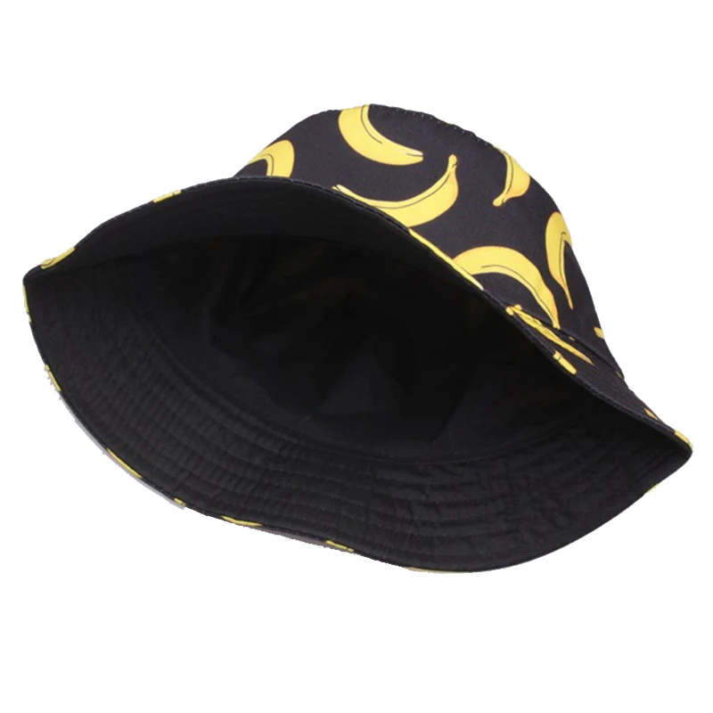 Outdoor Summer Autumn Banana Printed Cotton Polyester Lightweight Bucket Hat Unisex Sunshade Decoration Panama Fisherman Cap 110