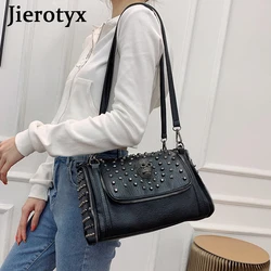 JIEROTYX Sexy Rivet Shoulder Bags Female Luxury Designer Punk Skull Gothic Style Womens Handbags Large Capacity Messenger Bags