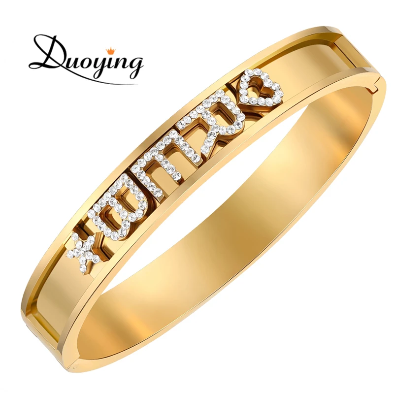 

Duoying 316L Stainless DIY Slider Charms Bangles Custom Name Bracelets Bangle Zirconia Letters Bangles Personalized Bangles