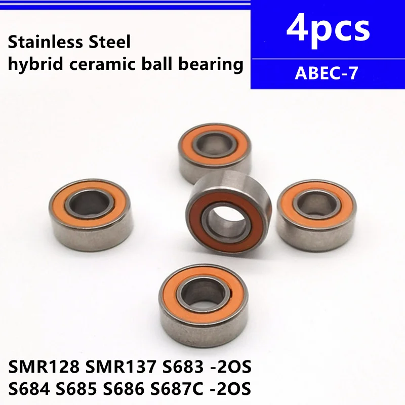 4pcs Stainless Steel Hybrid Ceramic ball Bearing SMR128 SMR137 S683 S684 S685 S686 S687 C -2RS 2OS Fishing Gear Bearings