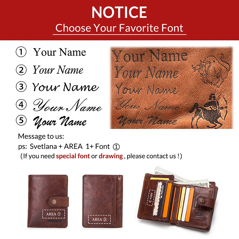 Carteiras masculinas de couro 100% genuíno, carteiras com zíper e gravura em moeda, bolsa pequena de dinheiro de qualidade, rfid walet, porta-cartões