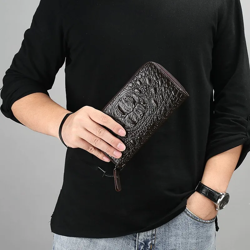 Zipper Open Men\'s Long Wallet Luxury Alligator Pattern Men\'s Safe Clutch Waist Bag Business Male Money Purse Card Bag Holder sac