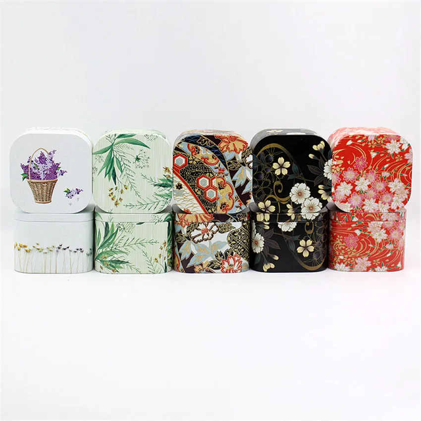 1PC Mini Jewelry Box Storage Boxes Creative Tinplate Tea Candy Nut Box Home Decoration Organize Case Storage Box 75*75*58mm