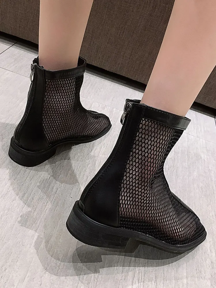 Women\'s Shoes Boots 2021 New Style Autumn Mesh Mid-heel Non-slip Fashion Short Boots  Boots for Women