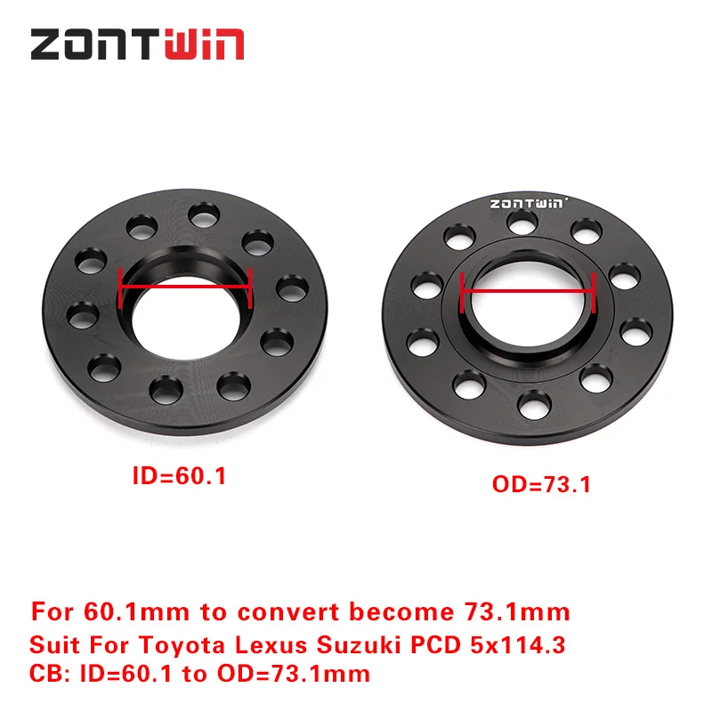 2Pieces 3/5/8/10/12mm Wheel Spacers Conversion Adapters PCD 5x114.3 CB ID=60.1mm to OD=73.1mm suit for Toyota Lexus Suzuki Car