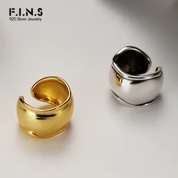 F.I.N.S 1Piece Retro Old S925 Silver Irregular Concave-Convex Ear Cuff INS Smooth Wide Ear Clip No Pierced Cartilage Jewelry