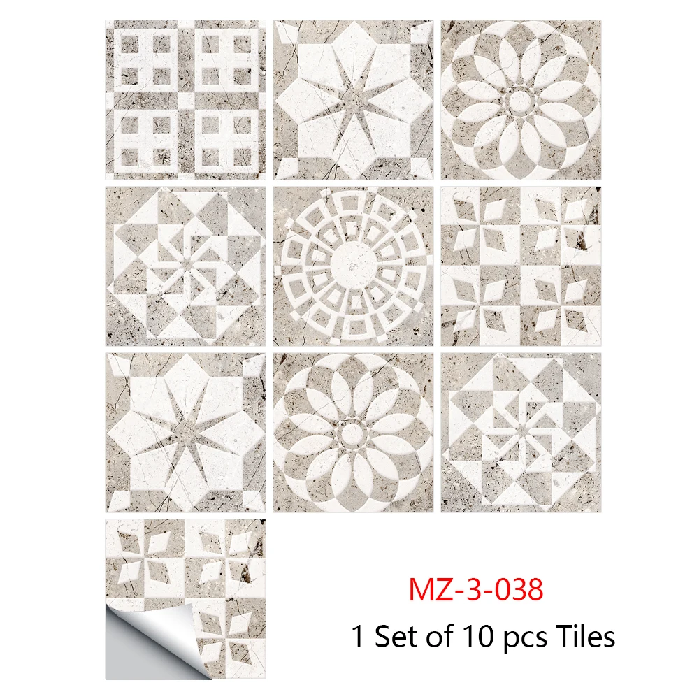 Cream Marble Frosted Tile Floor Sticker, papel de parede antiderrapante, decalques de parede bege, cozinha e banheiro, renovação Home, 10pcs por