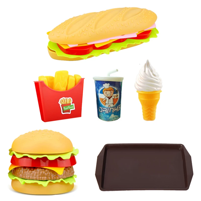 Juguetes de cocina para niñas, juego de comida de simulación de hamburguesas, Hotdog, en miniatura