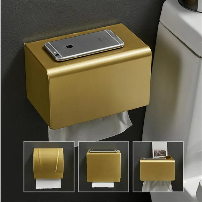 Bathroom Paper Holder Brushed Gold Bathroom Paper Roll Holder Aluminum Tissue Holder Box  Rack Toilet Paper Holder Tissue Boxes