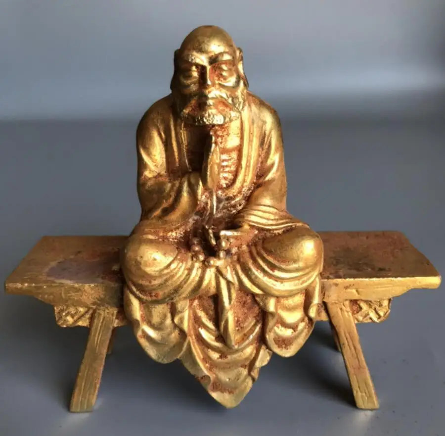 China brass archaize sit Bench Dharma Patriarch crafts statue