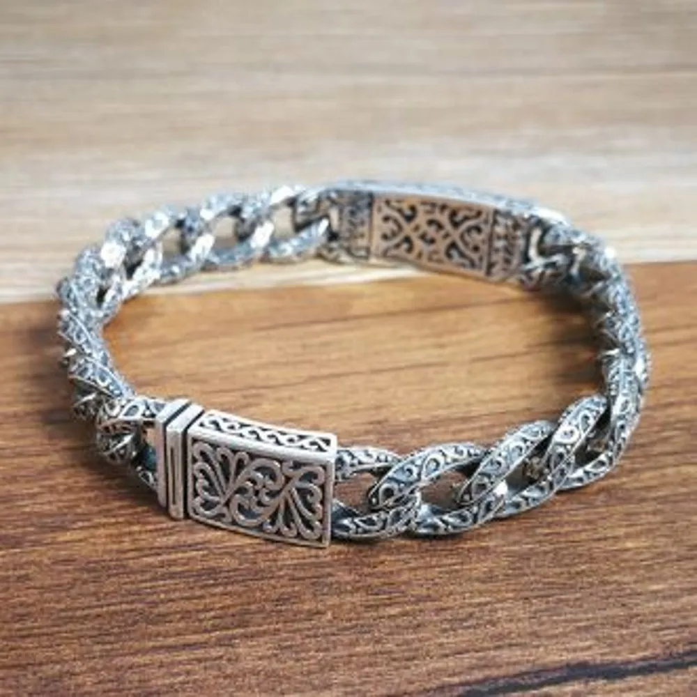 

BOCAI New Real S925 Silver Jewelry Vintage Auspicious Rattan Pattern Bracelet Domineering Personality Fashion Men Bracelet