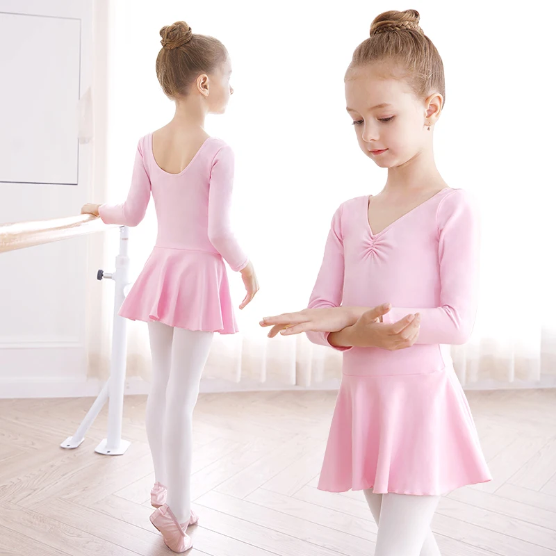 Kids Girls Ballet Leotards Pink Dance Dress Short Sleeve Ballet Leotard Cotton Training Dancewear Round-neck Ballet Dress