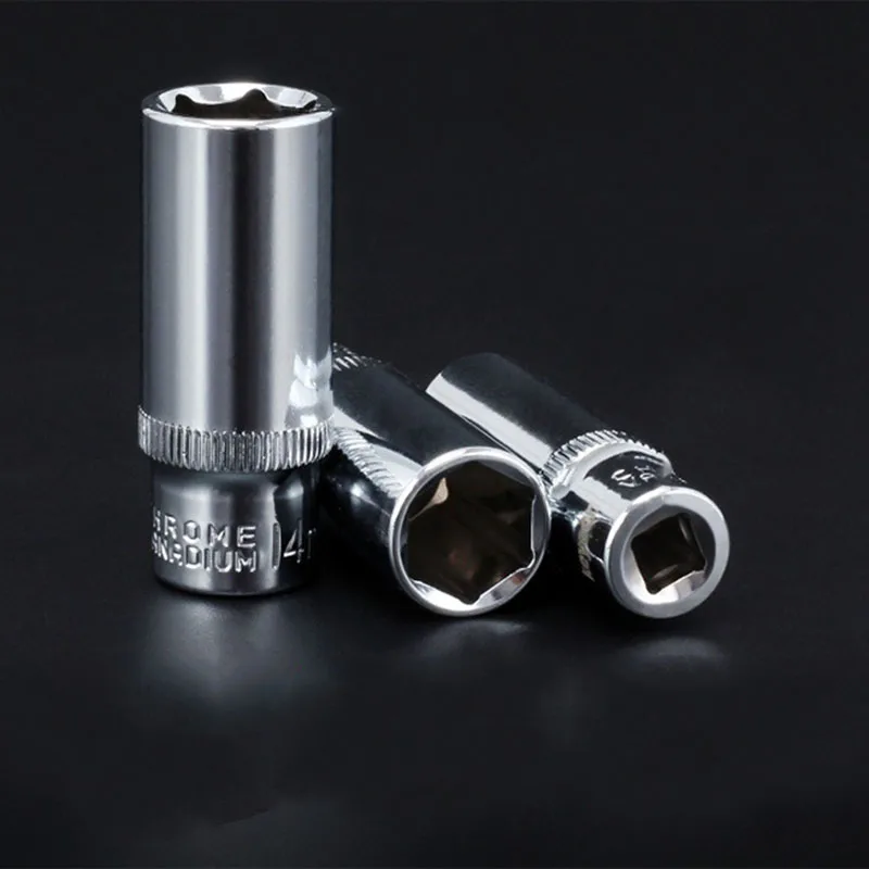 Juego de enchufes adaptadores largos de alta calidad, 1/4, 4-14mm, cabezales de herramientas de enchufe profundo, llave de torsión, llave de vaso de
