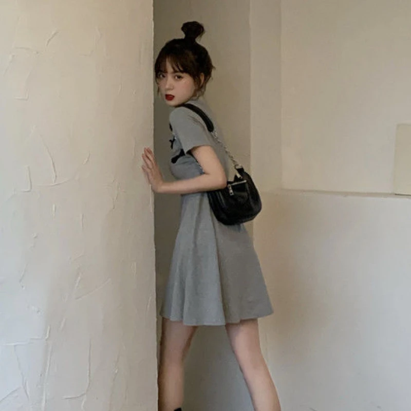 Dress Women Summer Mini Waistline Slim Thin Solid A-line Chinese Style Half Open Collar Streetwear Fashion Harajuku Comfortable