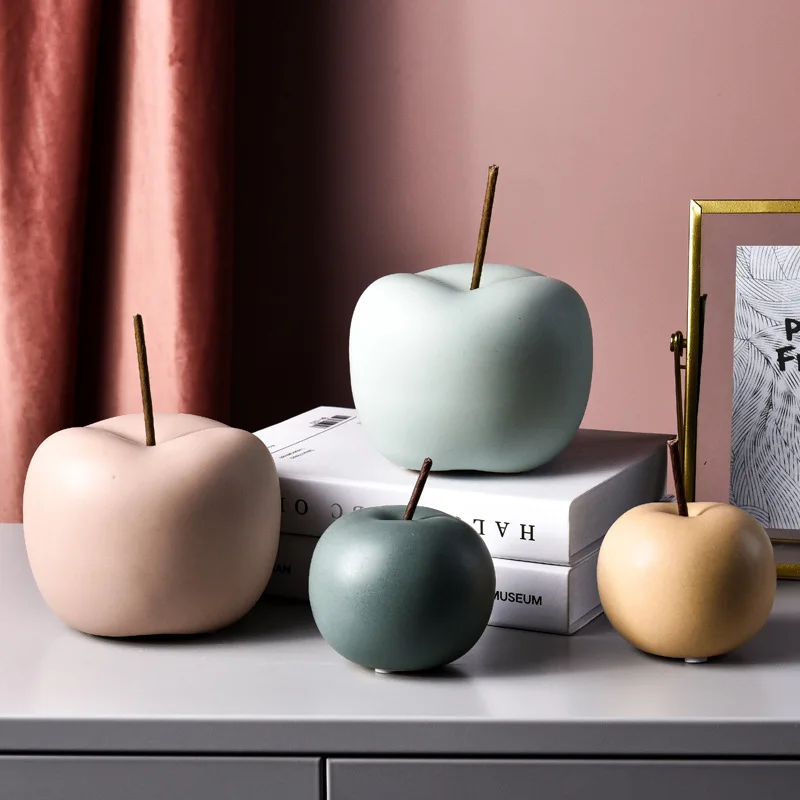 Nordic Macaron Ceramic Apple Figurines Fruit Arts & Crafts Living room Home Decoration Accessories Sweet Tabletop Ceramic Statue