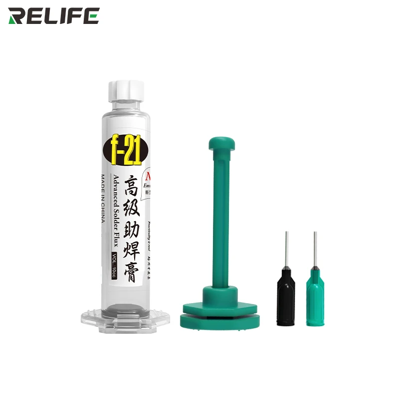 RELIFE F-21-pasta de soldadura de estaño, libre de plomo y halógeno, 10CC, BGA, PCB, retrabajo, flujo, jeringa, soldadura emulsificada