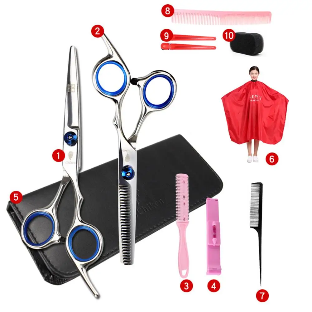 

Professional Hair Cutting Scissors Set 10 Pcs Hairdressing Scissors Shears Hair Razor Comb Clips kit for Home Salon Barber