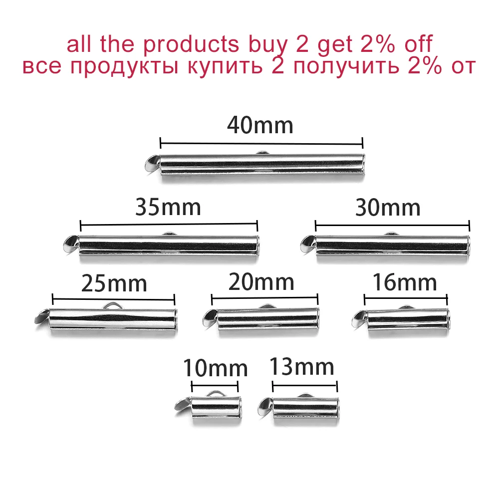 10set/lot Crimp End Beads Slide End Clasp With Chain Buckles Tubes Slider End Caps Connectors For DIY Jewelry Making Accessories