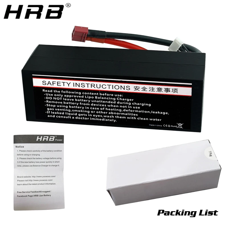 HRB 4S 14.8 فولت 6000 مللي أمبير بطارية ليبو 50C غطاء واقٍ مزخرف لهاتف آيفون عمداء T RC سيارة على الطرق الوعرة شاحنة قوارب هليكوبتر أجزاء الطائرة