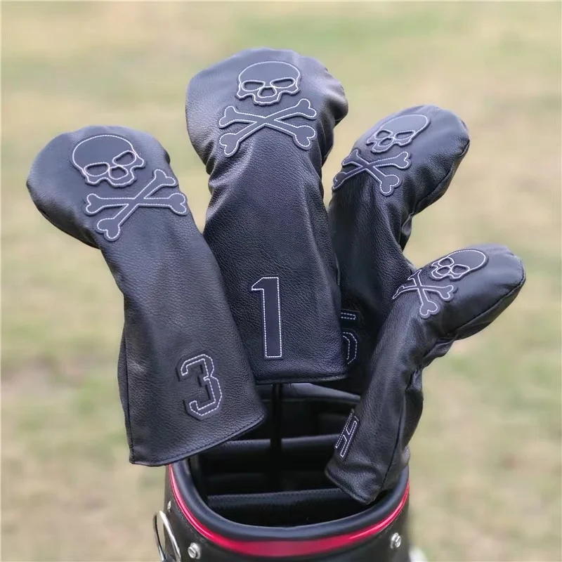 SKULL Golf Woods Schlägerhauben Abdeckungen für Fahrer Fairway Putter 135H Schläger Set Köpfe PU Leder Unisex