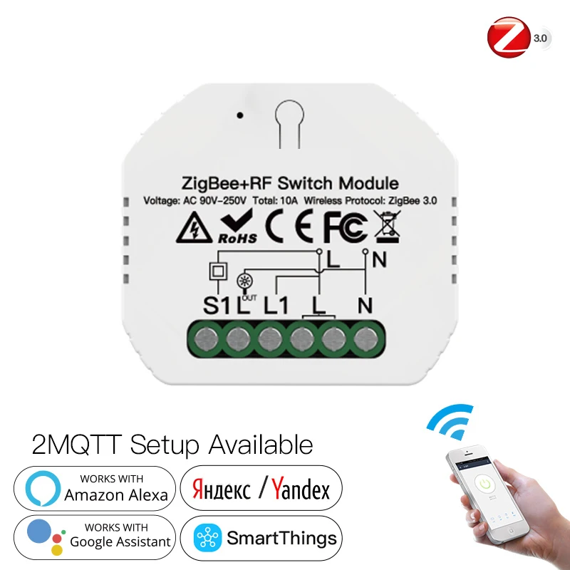 ZigBee 3.0 RF Smart Light Switch Module 10A 90-250V AC Wireless Remote Control Smart Life/Tuya Compatible With Alexa Google