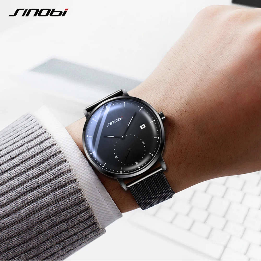 SINOBI Luxury Quartz Men\'s Watches 42mm Dial Waterproof Wristwatch Waterproof Luminous Pointer Clock Stainless Man Sport Watch