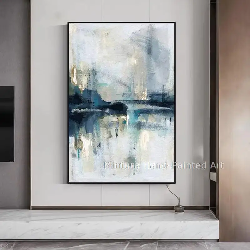 

Handmade Handpainted Abstract Modern Misty Rain Oil Painting On Canvas Wall Picture For Living Room Home Decor Vertical Arts Art