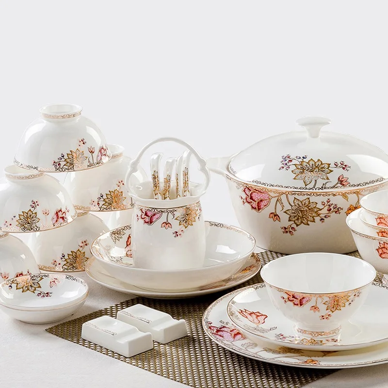 

kitchen 56 pieces of high-grade bone china tableware sets bowls and dishes domestic dishes and dishes, Chinese porcelain dishes