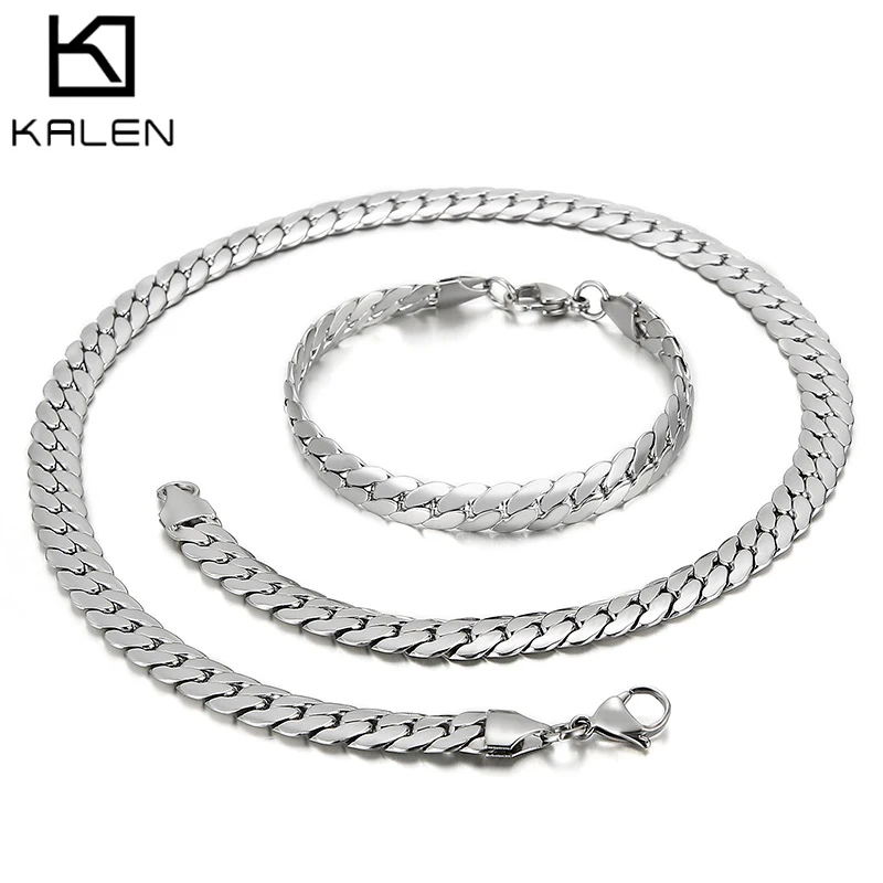 Kalen 8mm Cuban Chain Jewelry Set Men's Women's Popular Wheat Chain Necklace Bracelets Party Accessories