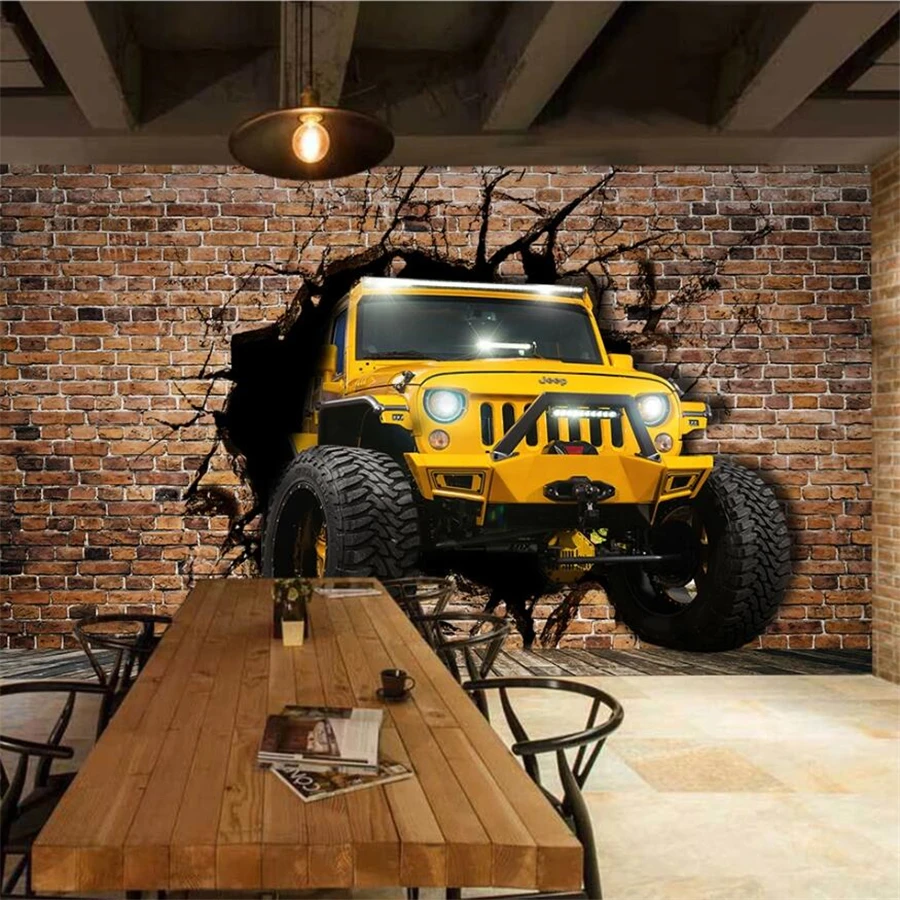 

beibehang Custom wallpaper 3d mural jeep car broken wall 3D personality wallpaper mural ktv TV background wall papers home decor