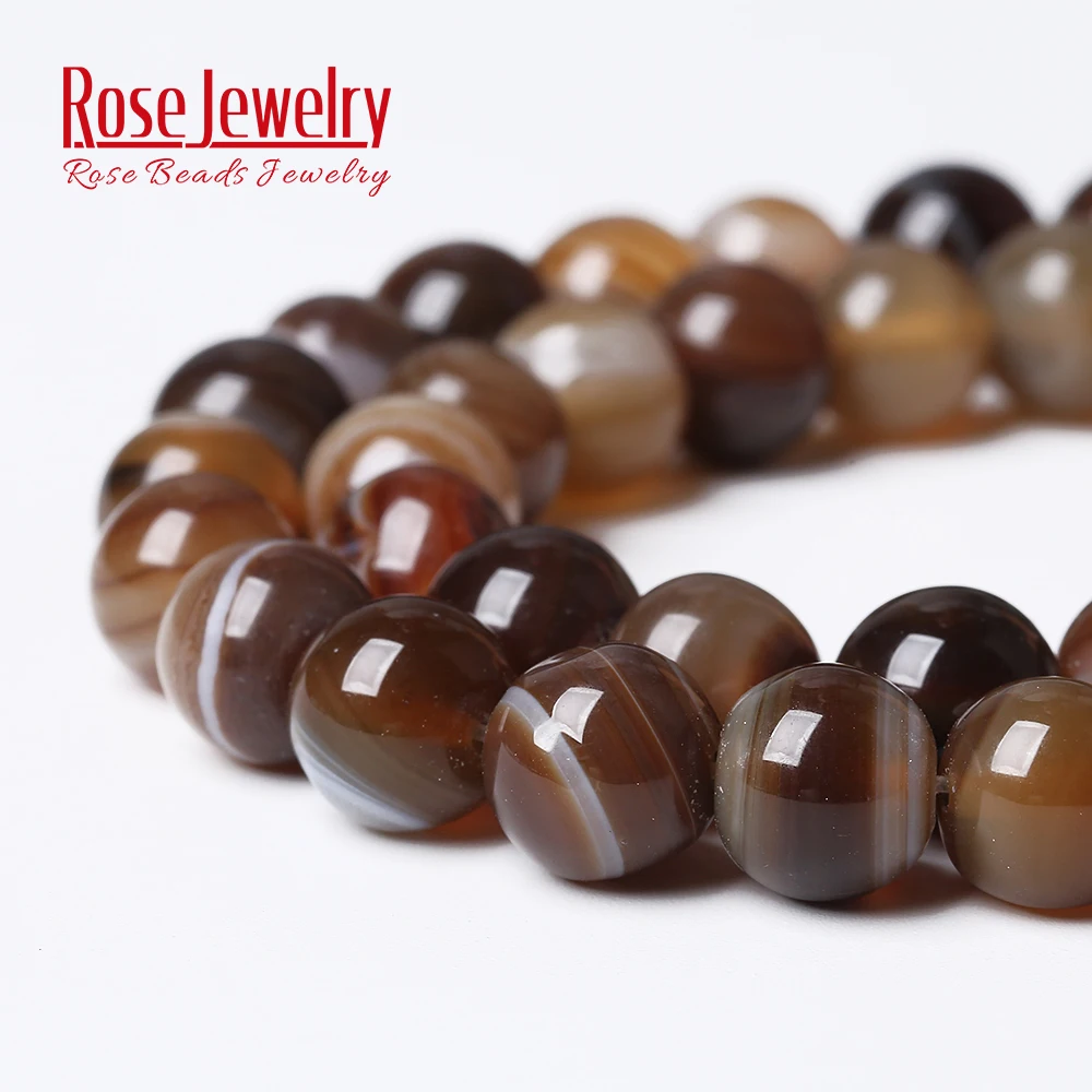 Natural Stone Brown Striped Onyx Agates Round Loose Beads 15\