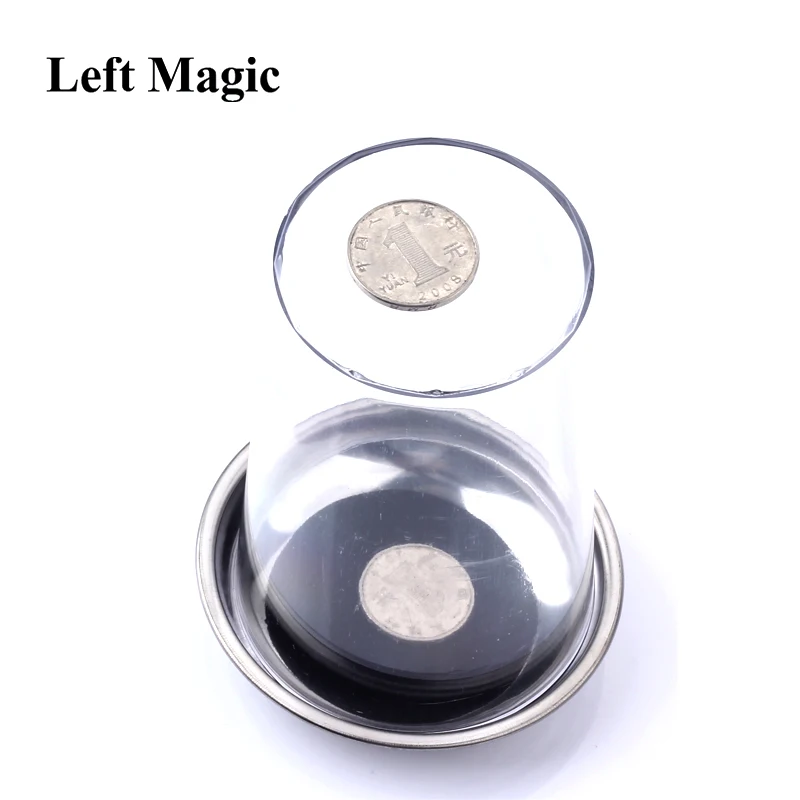 1 Pcs Coin Penetrates Into The Cup Tricks The Good Stretch COINS Through The Glass Magical Steel Cup Mat Magic Trick Props G8077