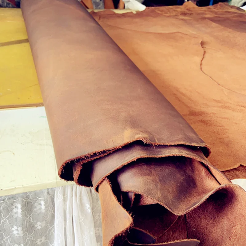 Red coffee retro Genuine cowhide top layer oil wax leather handmade diy cowhide oil skin thickness 2mm real leather