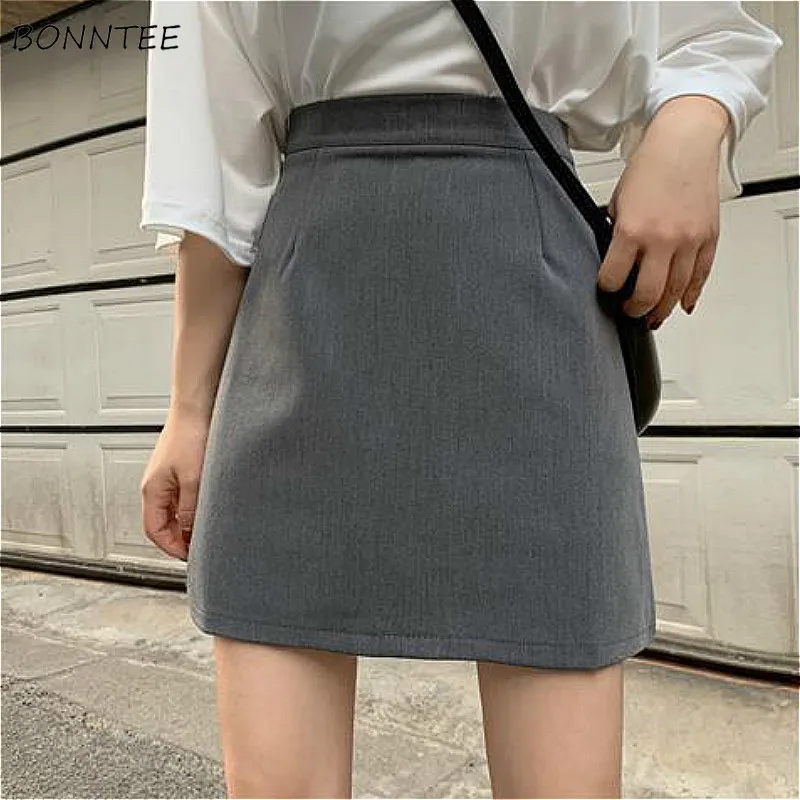 Skirts Women Solid All-match Mini Teenagers Fashion Lady Empire Popular Charm Preppy Temperament Ulzzang Simple Casual Gray New