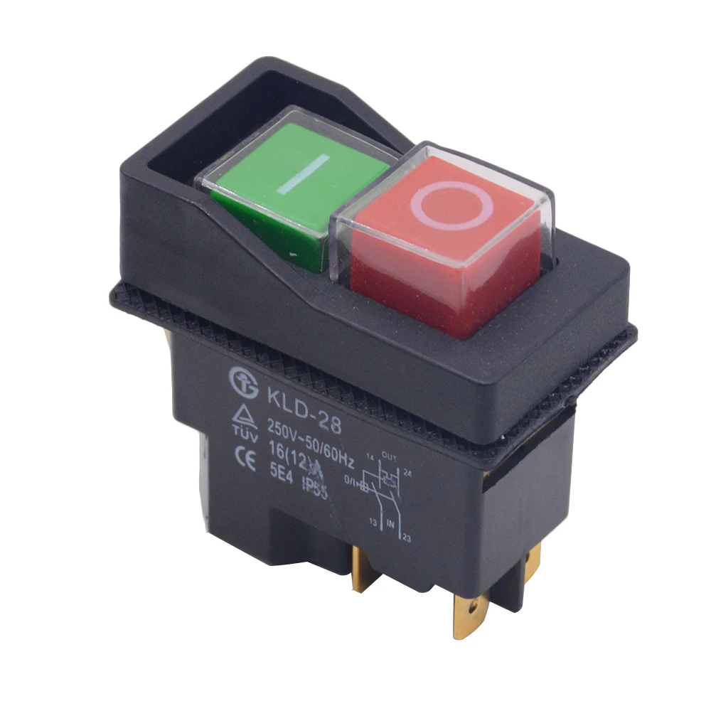 Waterproof IP55 Push Button Electromagnetic Switch 4 Pin AC250V 16A Magnetic Starter Power Tool Safety Switches for Machine tool